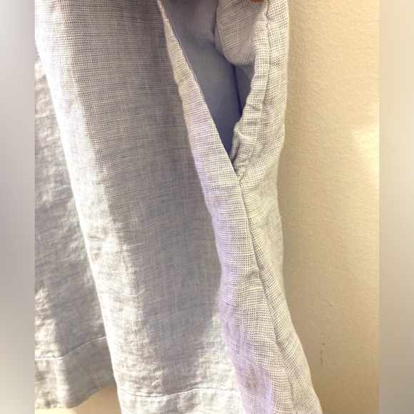 Sleeveless 100% linen embroidered blue a-line dress - Picture 3 of 6